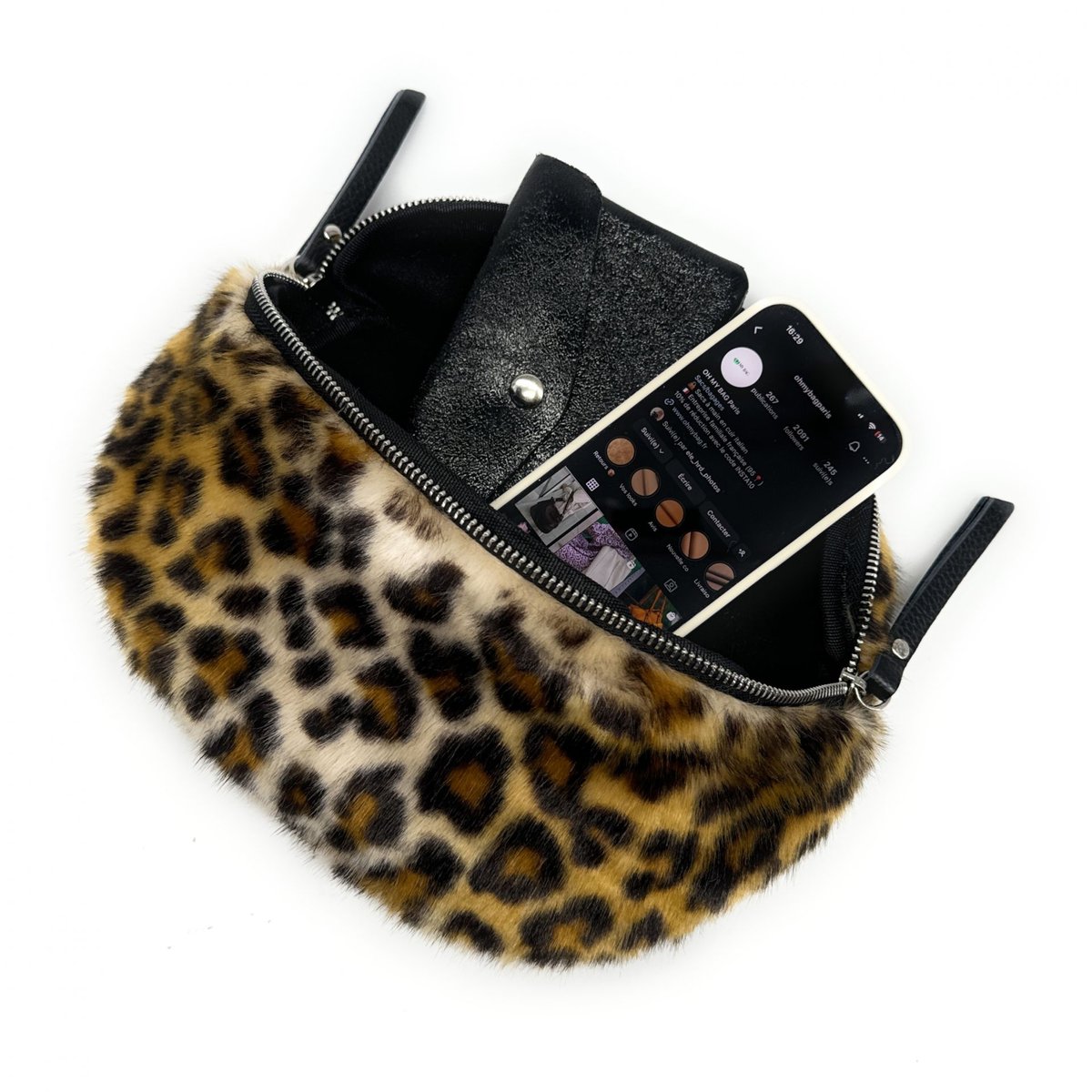 Sac banane en cuir et poils synthétiques LOU KITTY léopard, OH MY BAG