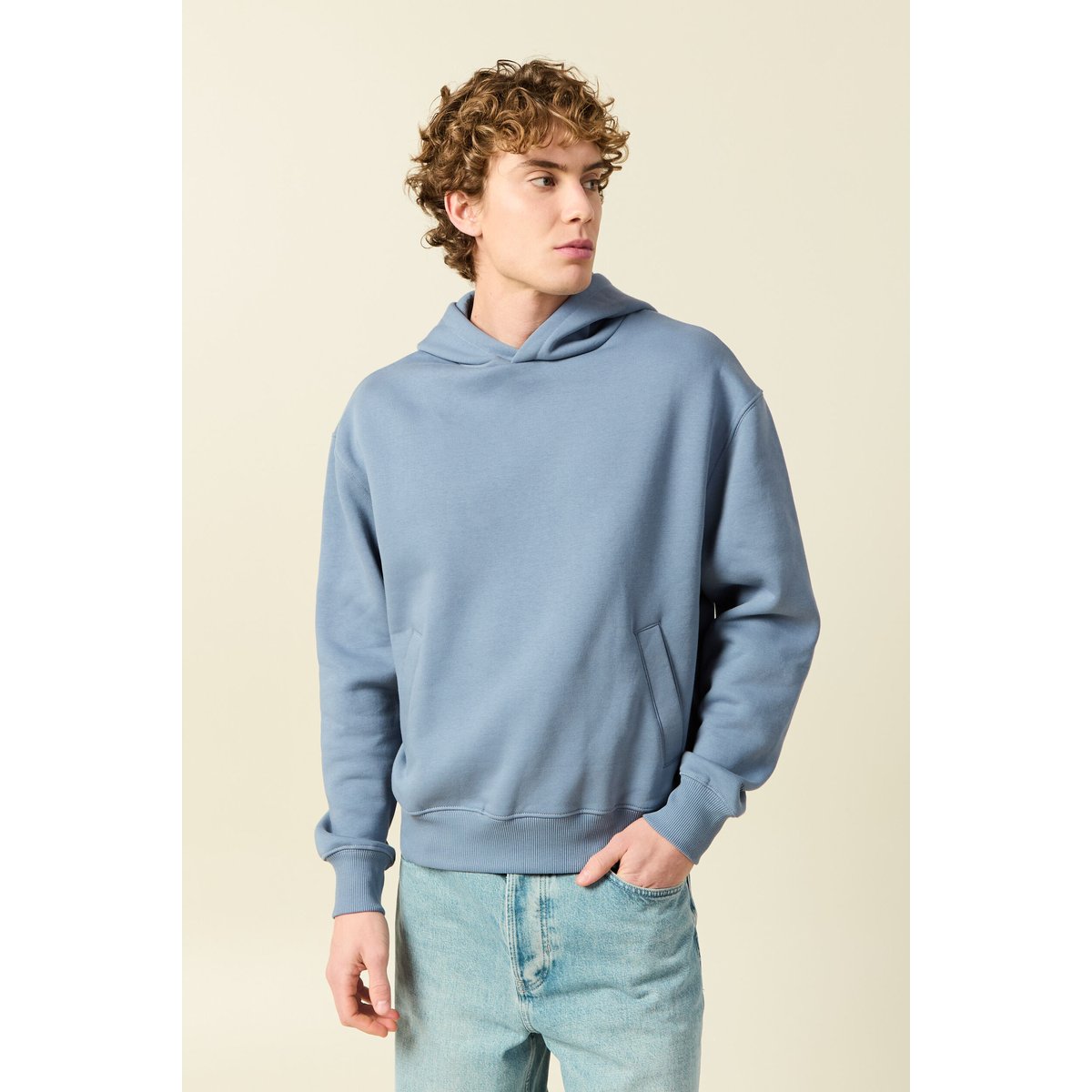Sweat à capuche manches longues bleu gris, BONOBO
