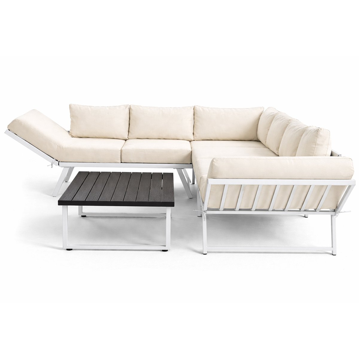 Salon de jardin d'angle 5pl et table, acier, KONNA beige/blanc, BEST MOBILIER