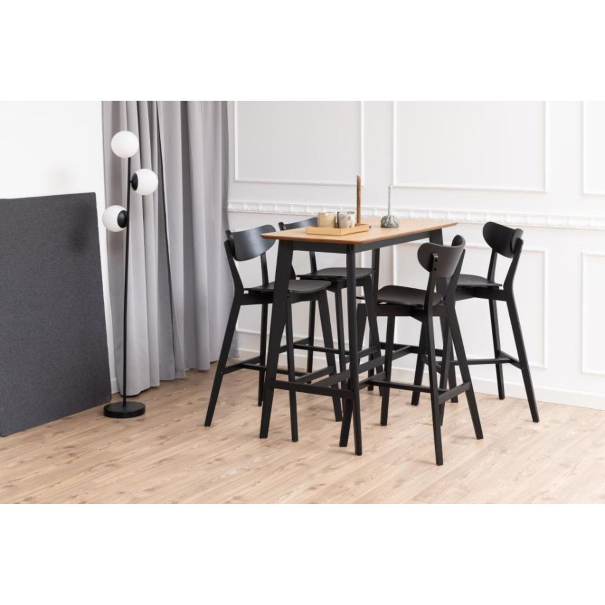 Table de bar scandinave en bois et métal noir 4 places L120 - LETA bois clair, HELLIN, DEPUIS 1862