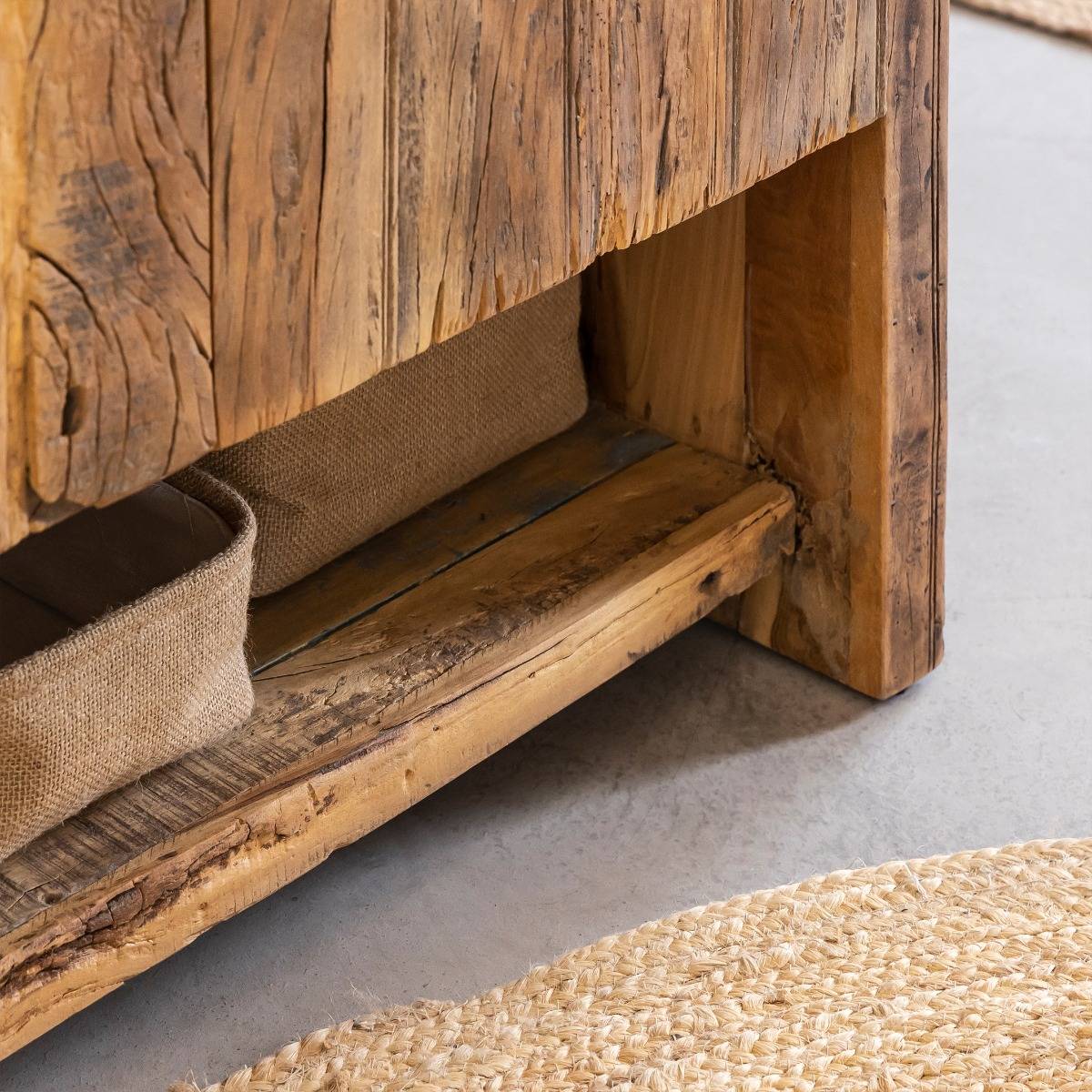 Meuble sous vasque en bois recyclé NAËL bois foncé, MADE IN MEUBLES