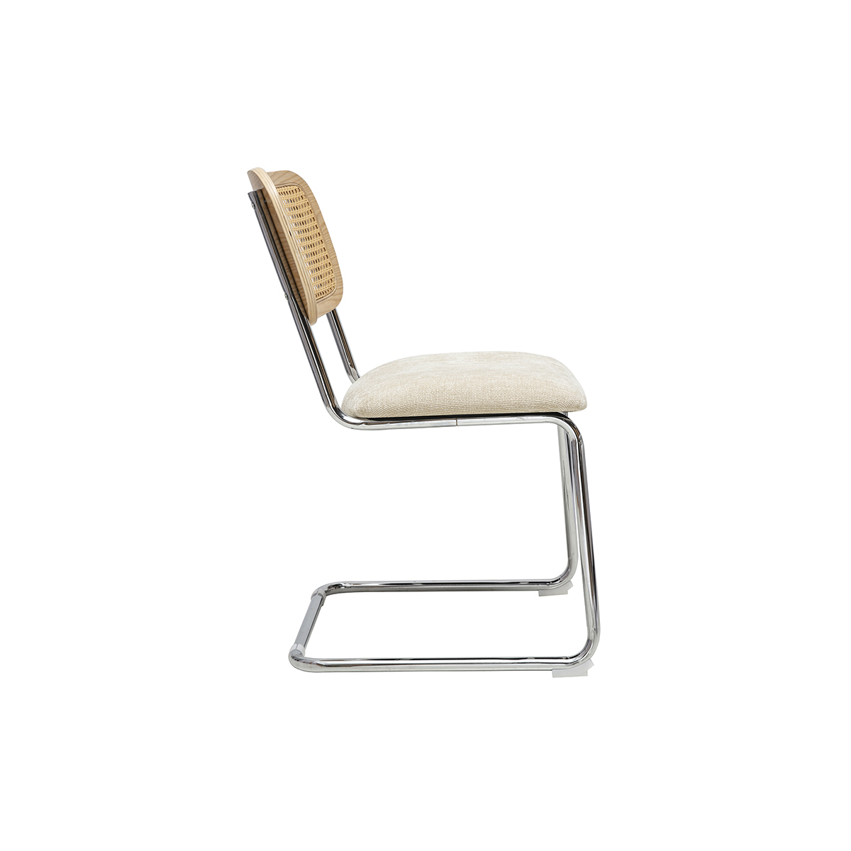 Chaises design en tissu effet velours texturé beige, métal chromé et cannage rotin (lot de 2) ELECTRA beige, MILIBOO