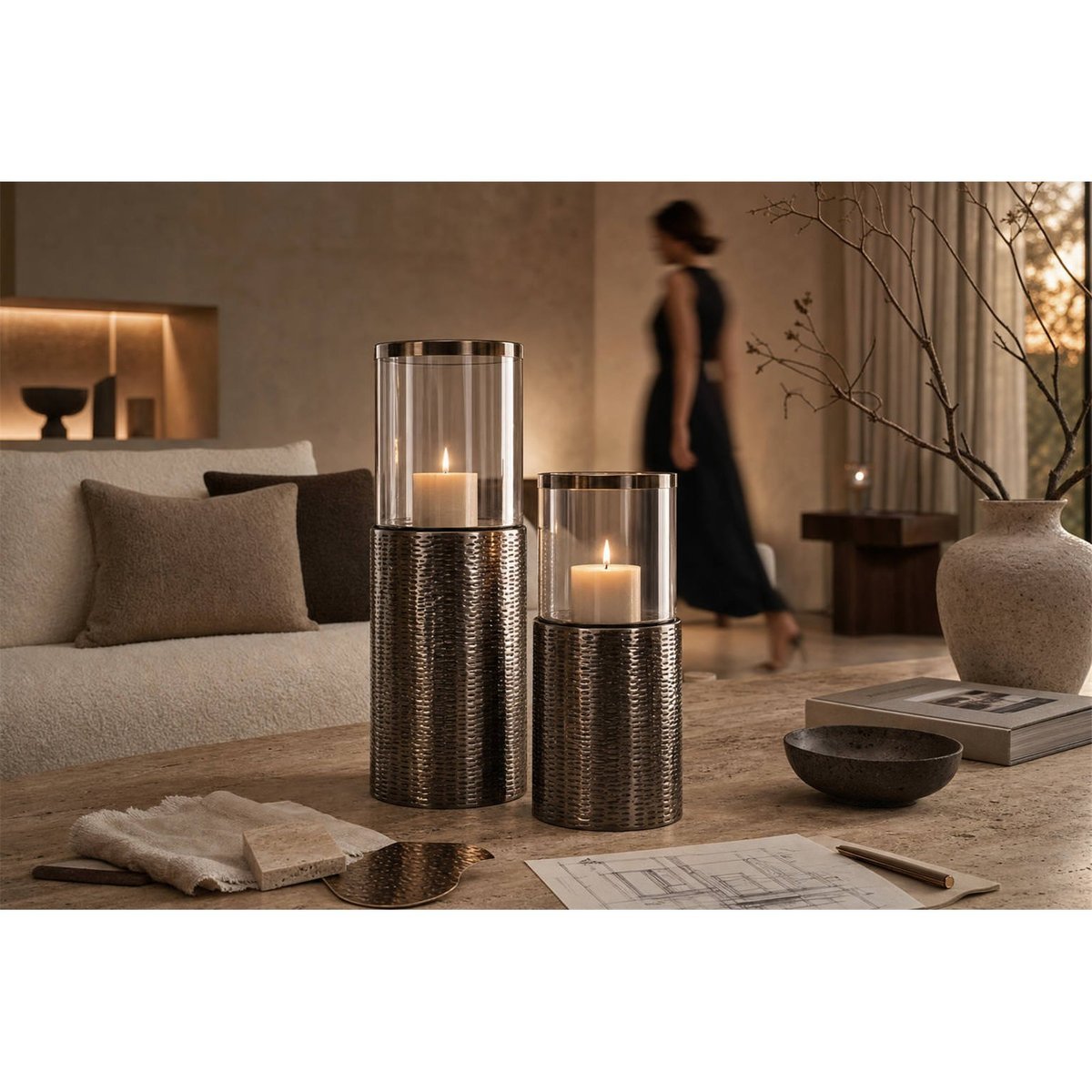 Photophore en verre bronze et verre transparent, RECOLLECTION