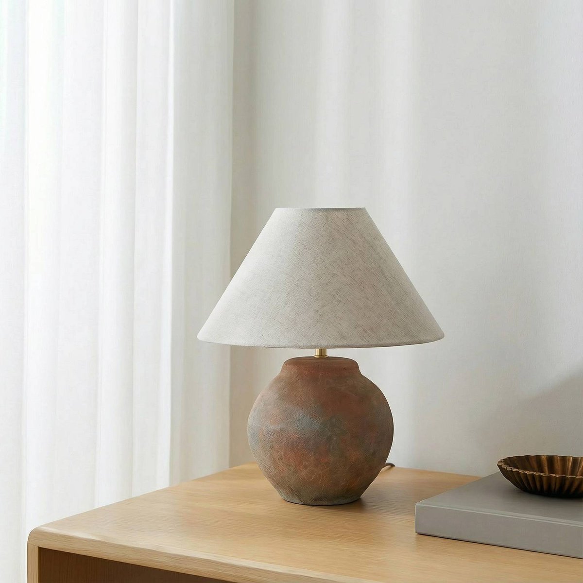 Lampe à poser en céramique scandinave marron, beige, LUCANDE