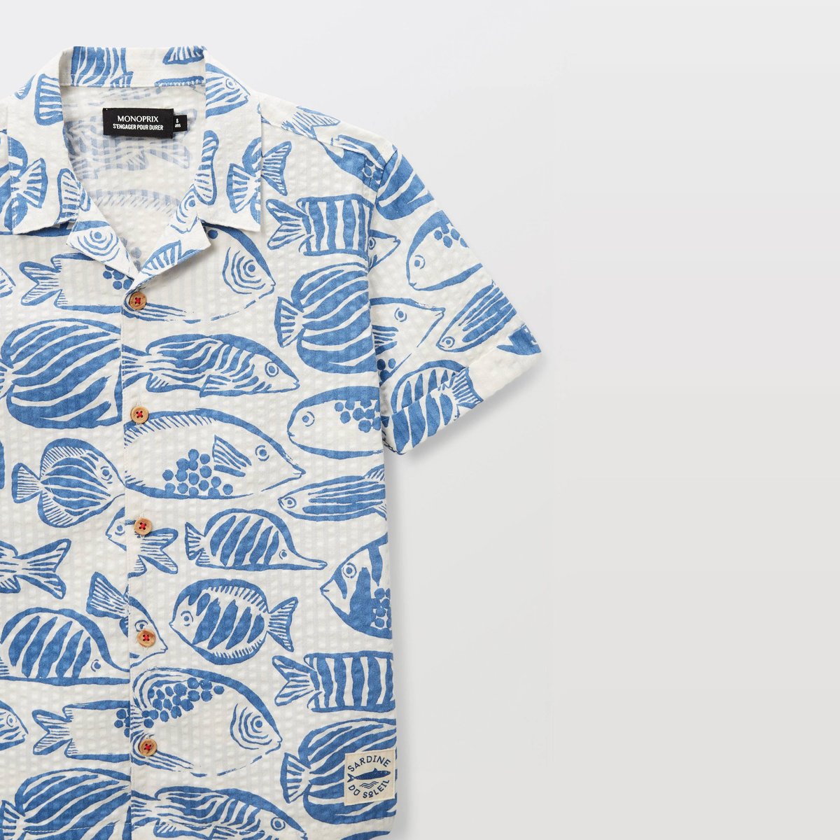 Chemise manches courtes imprimée en seersucker en coton riviera, MONOPRIX
