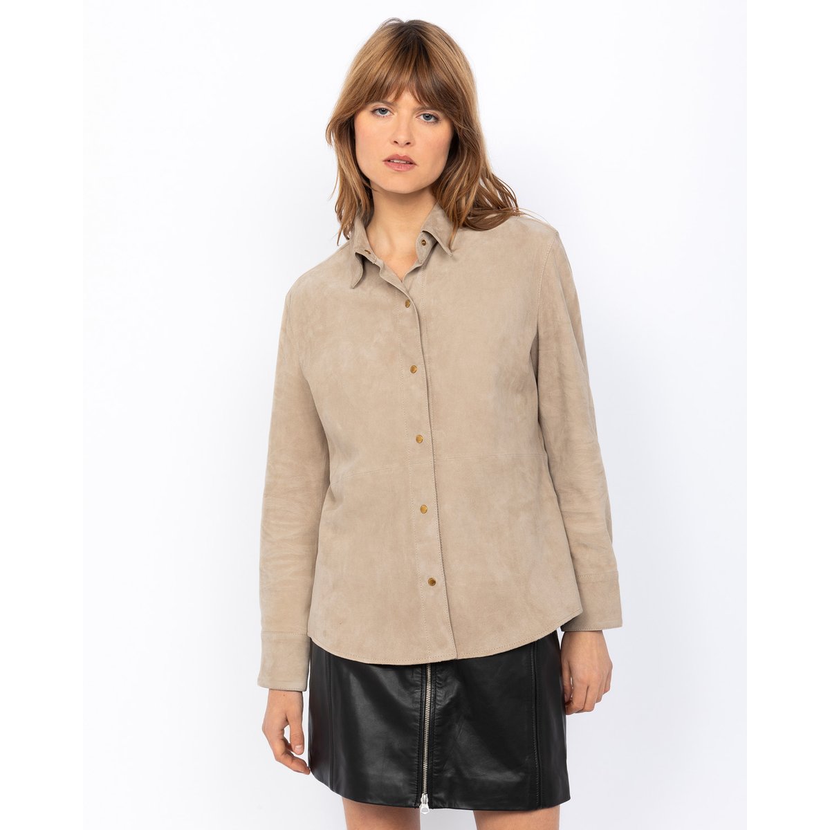 Chemise en chèvre velours beige, SCHOTT