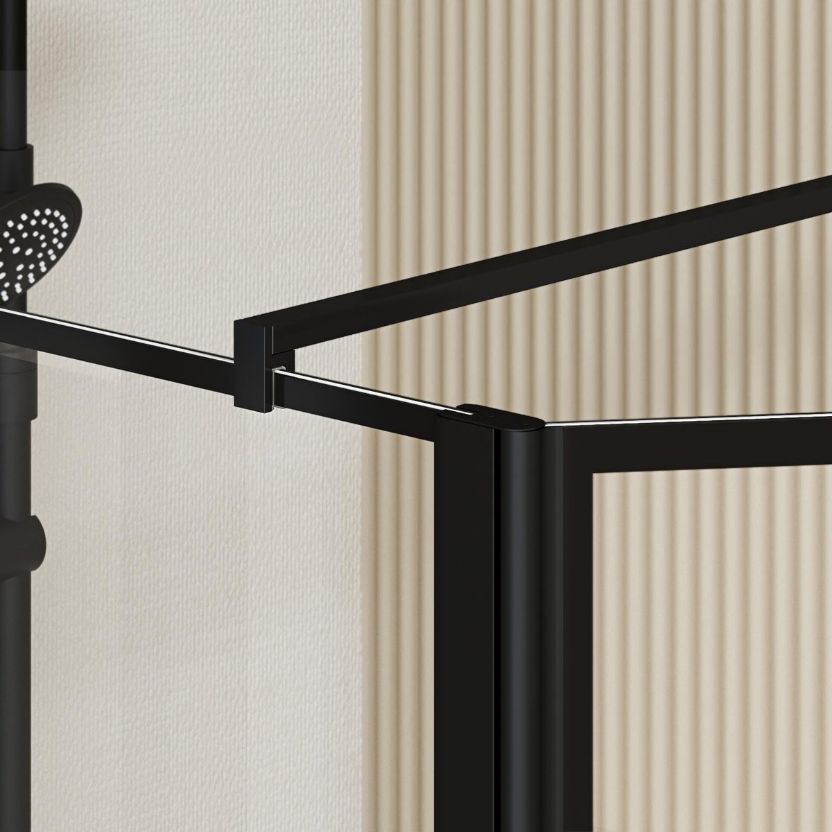 Paroi de douche sérigraphiée avec volet pivotant en verre trempé anticalcaire noir, HOME MAISON