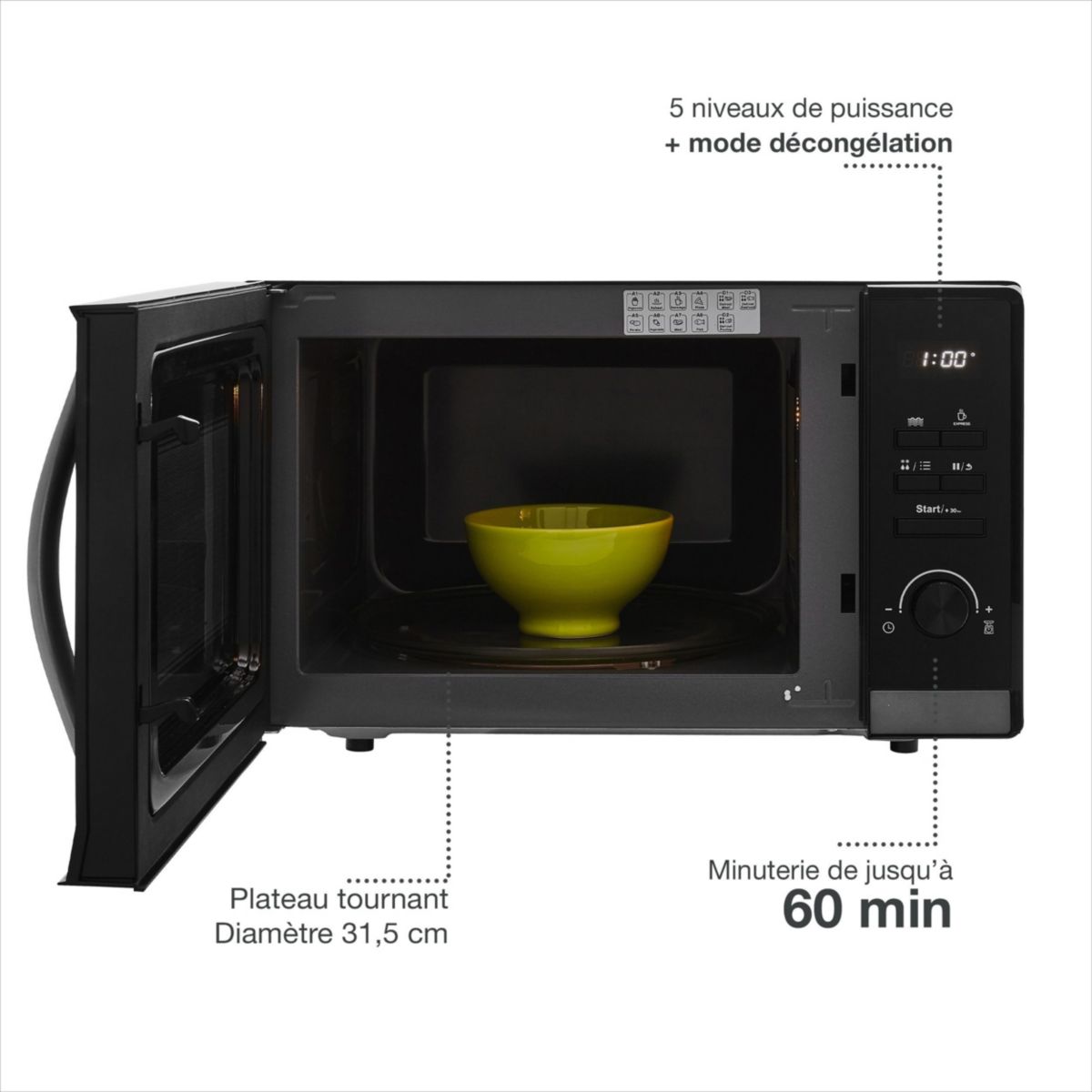 Micro ondes EM302N couleur unique, ESSENTIEL B