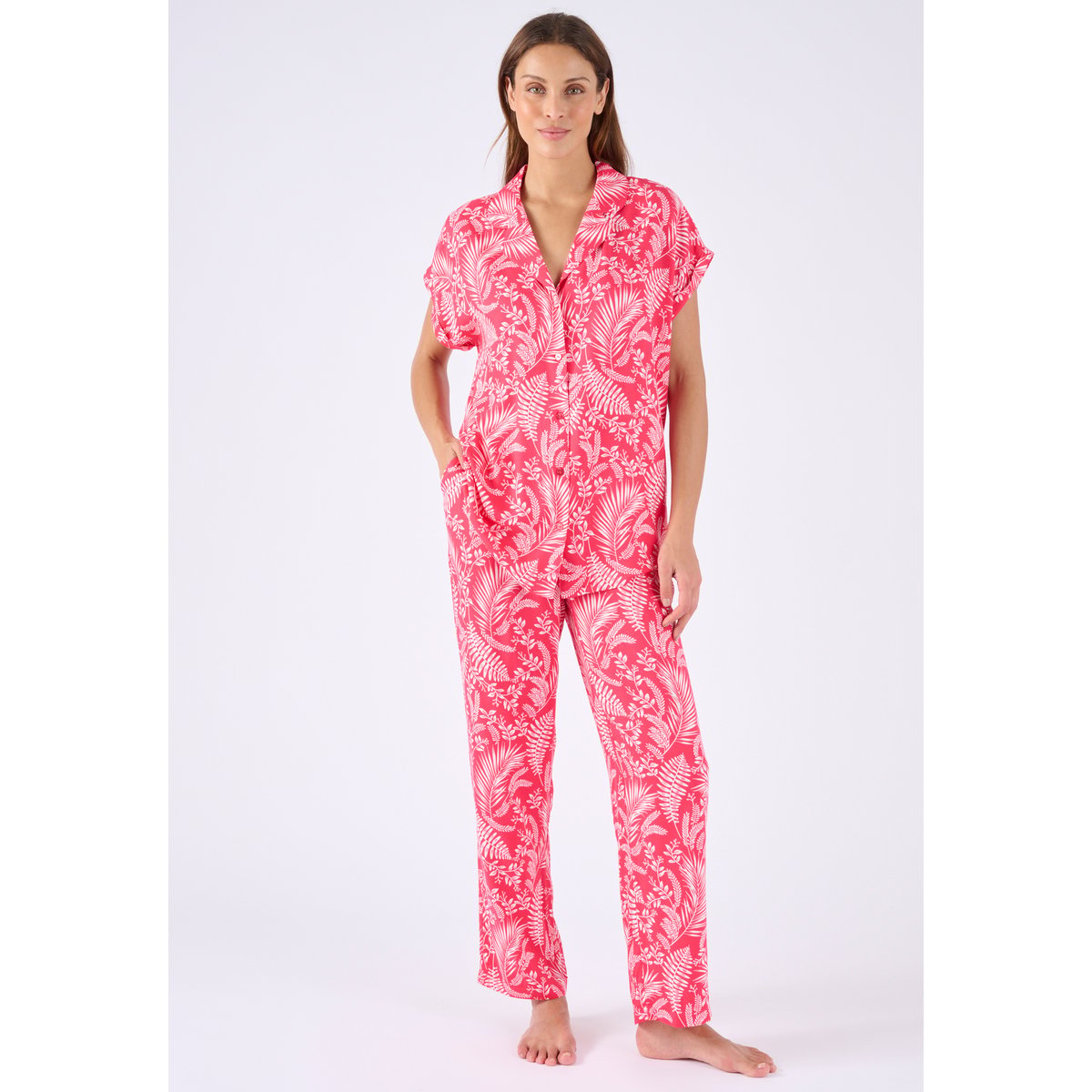 Pyjama en pure viscose rose feuillage, DAMART