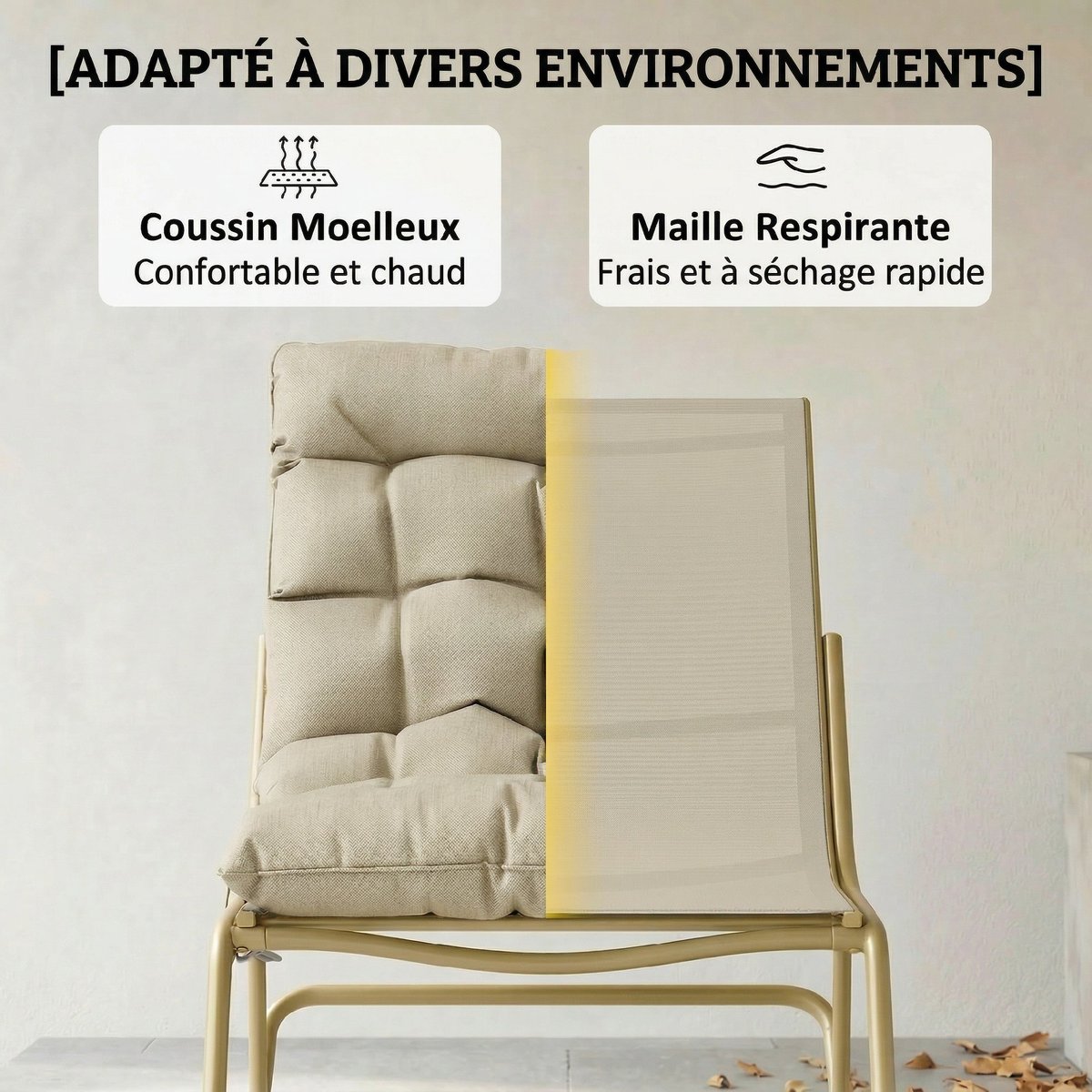 Fauteuil à bascule Acier Beige Kaki beige kaki, jaune, OUTSUNNY