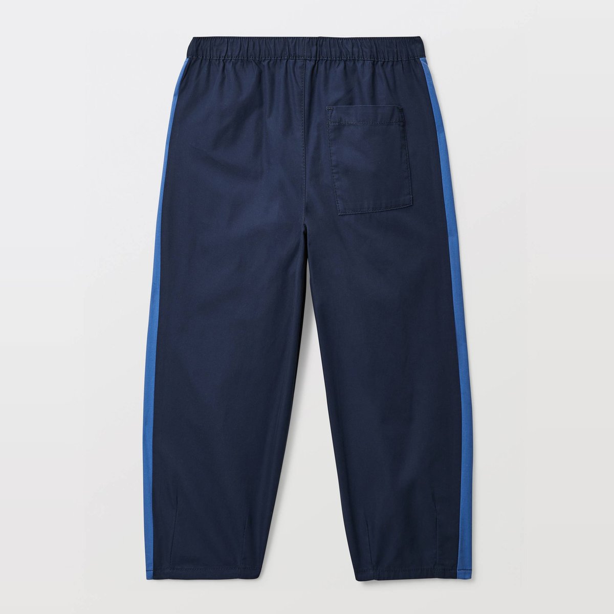 Pantalon large uni en coton marine, MONOPRIX