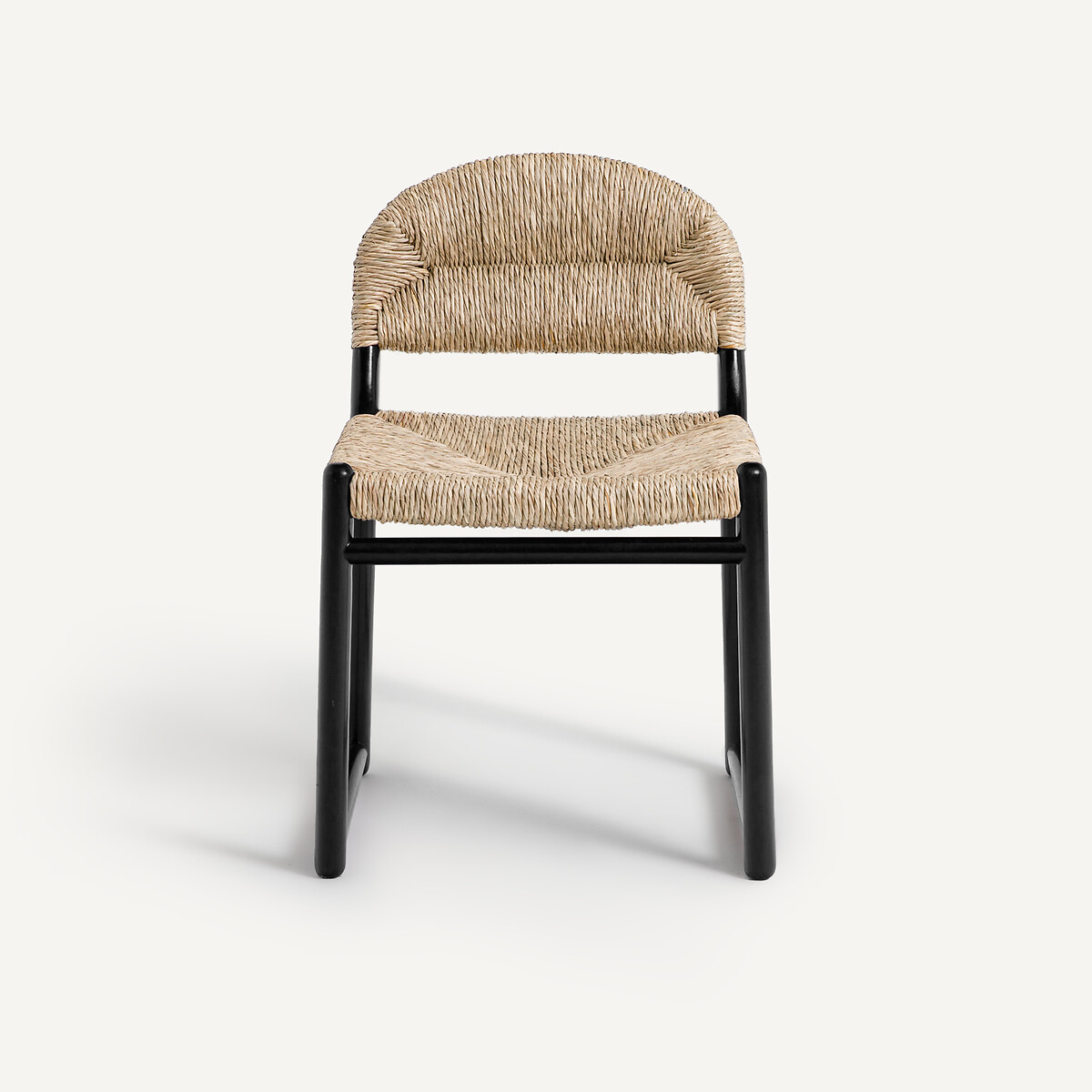 Sedia in rovere massello laccato e paglia, Lyla nero , AM.PM