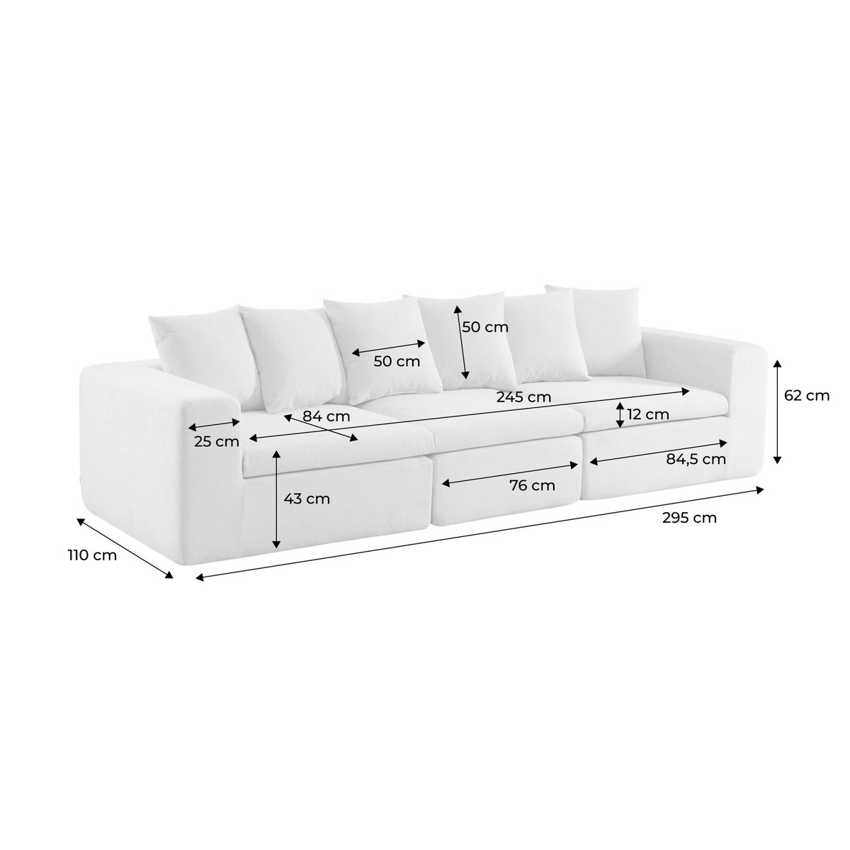 Canapé compressé modulable tissu chenille 4 places MOVI blanc, SWEEEK