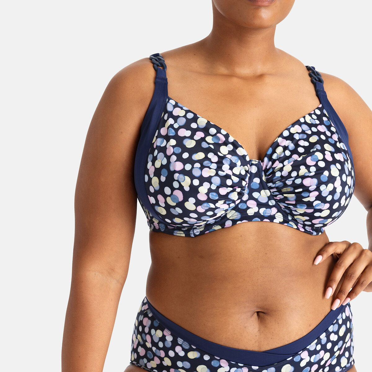 Haut de maillot de bain Mesola imprimé pois fond marine, DORINA