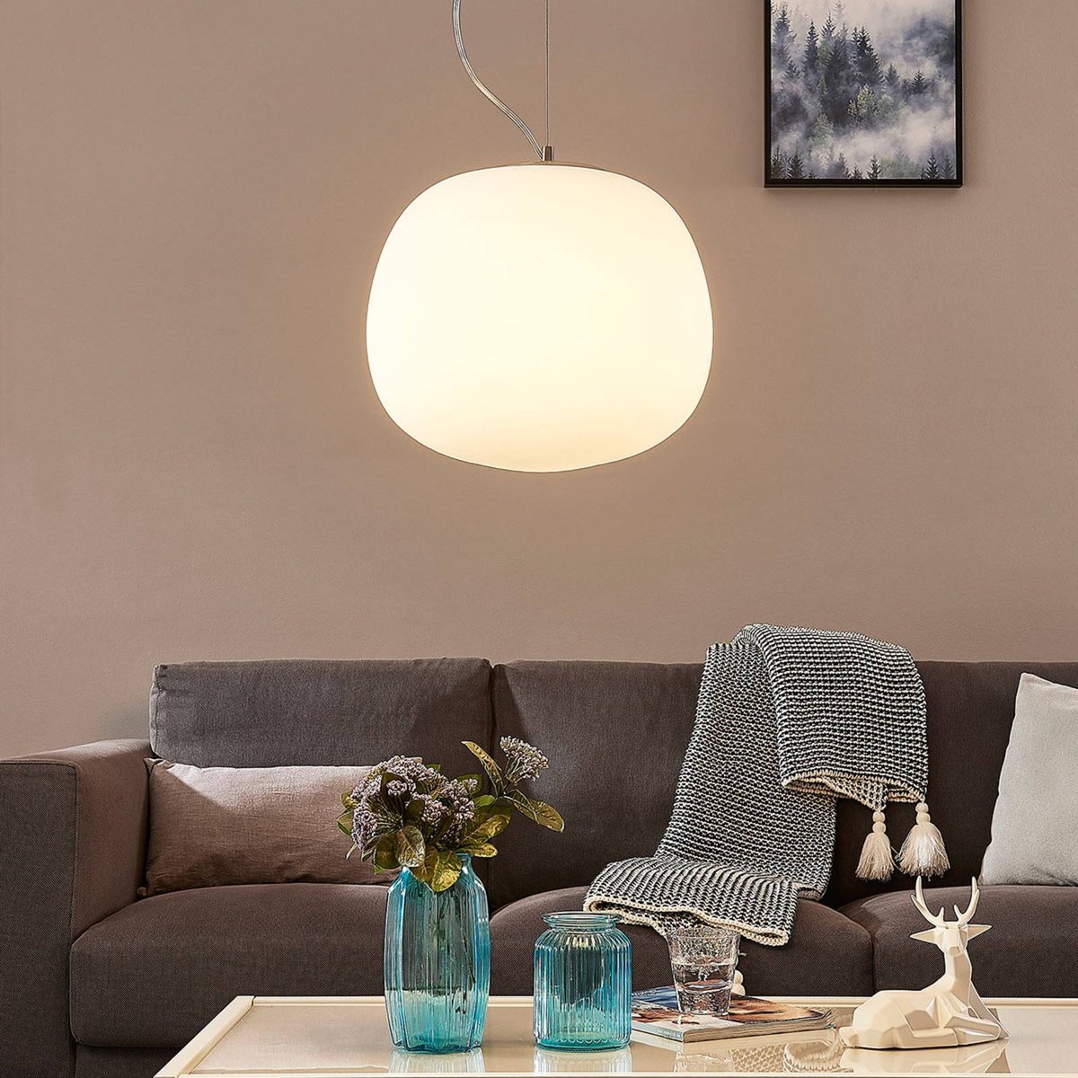 Suspension en verre moderne blanc, chrome, LINDBY