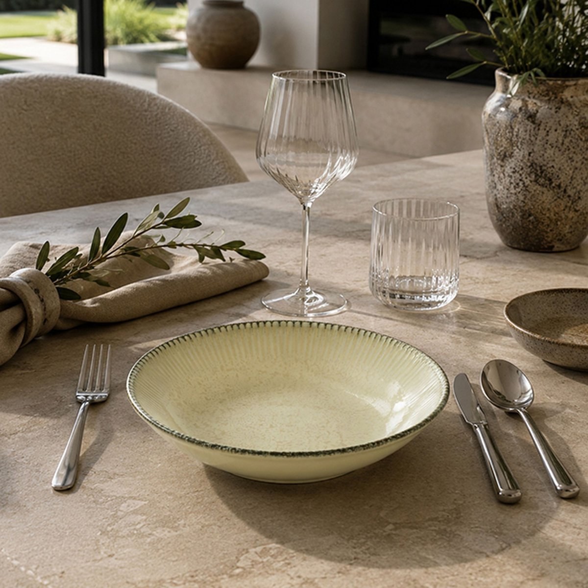 Lot de 6 assiettes creuses 22cm en porcelaine, LUNEA bleu, OGO LIVING
