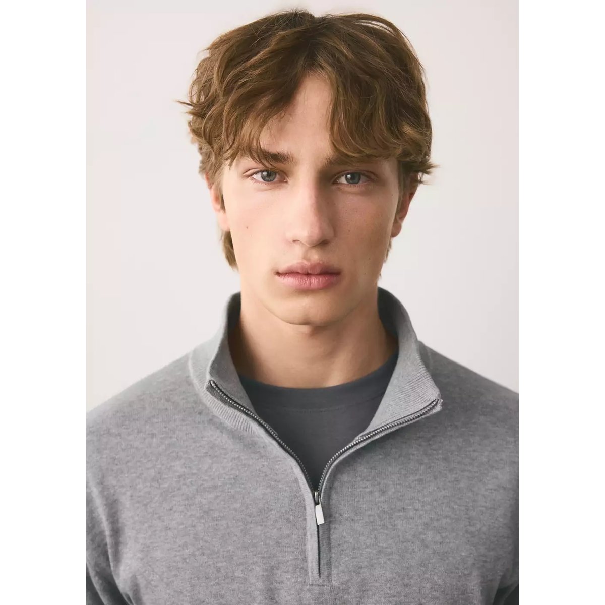 Pull col montant zip gris chiné clair, MANGO TEEN