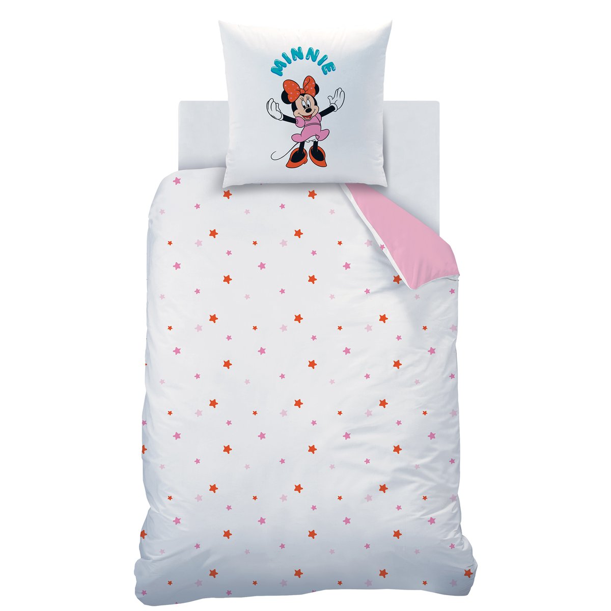 Parure de lit imprimée 100% coton, HAPPY rose, MINNIE MOUSE