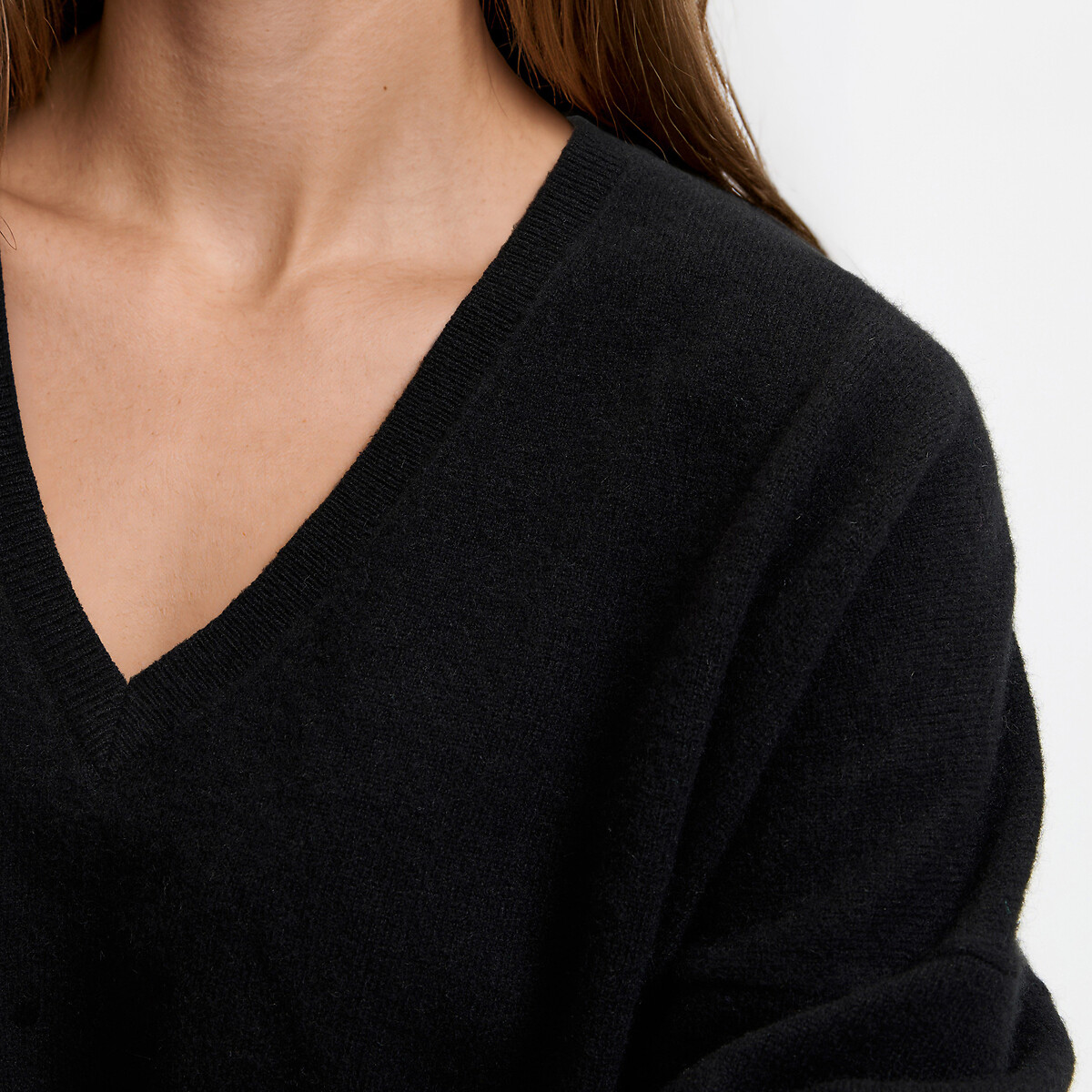 Pull en fine maille cachemire, col V, volume ample noir, LA REDOUTE COLLECTIONS