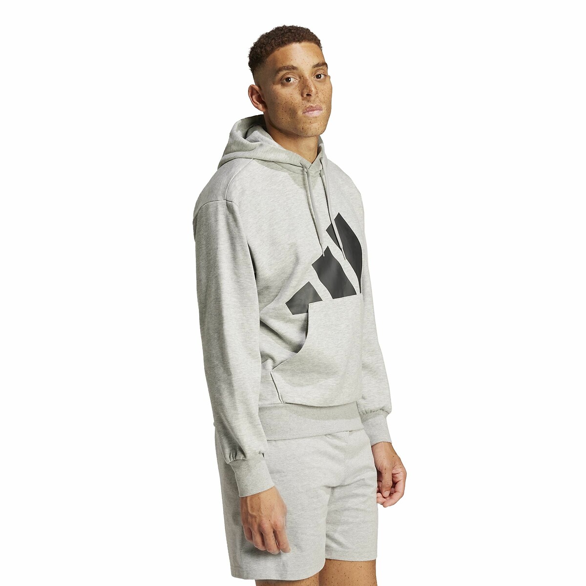 Sweat-shirt capuche molleton grand logo Essential gris chiné, ADIDAS SPORTSWEAR