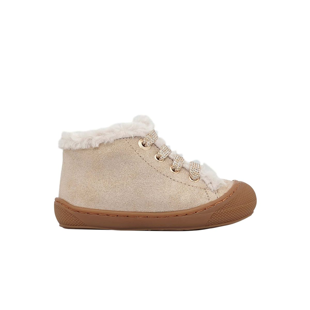 Chaussures premiers pas en daim et laine LALLIT platine, NATURINO