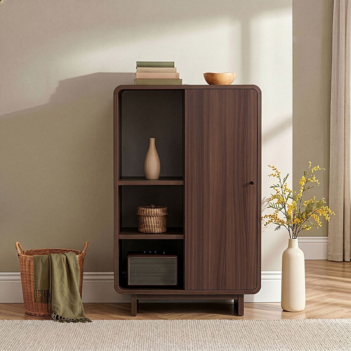 Buffet haut 1 portes, 3 niches CELENA noyer, CALICOSY