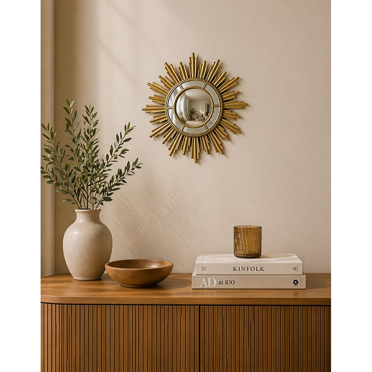 Miroir soleil convexe facettes 28.5cm or, EMDE