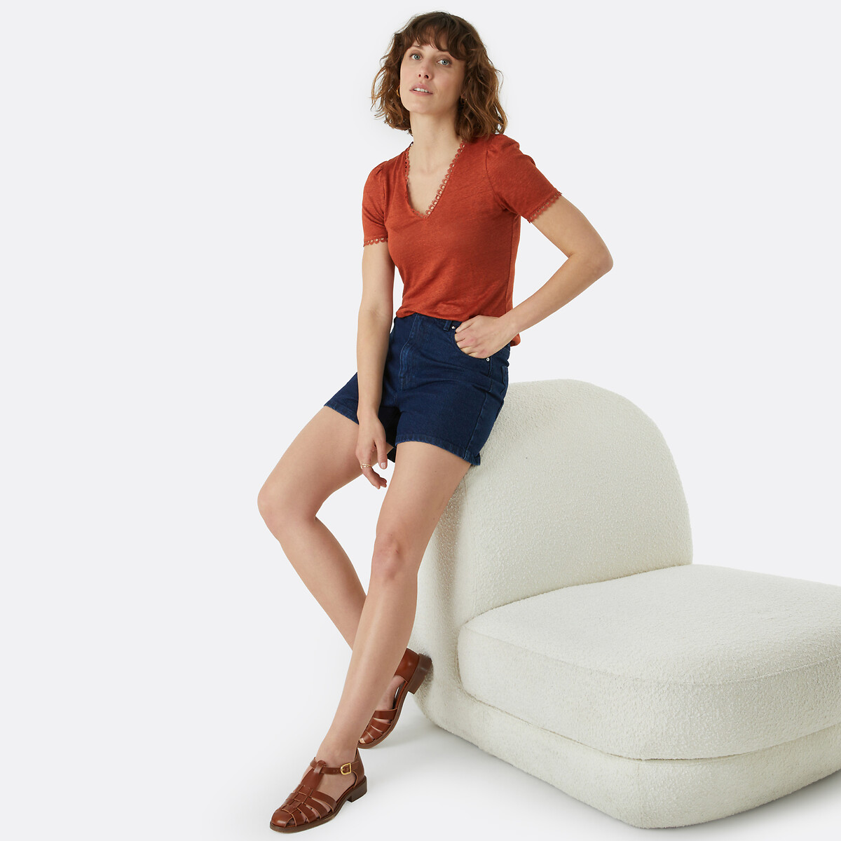 Geschlossene Sandalen aus Leder, Signature SOLENN kamel, LA REDOUTE COLLECTIONS