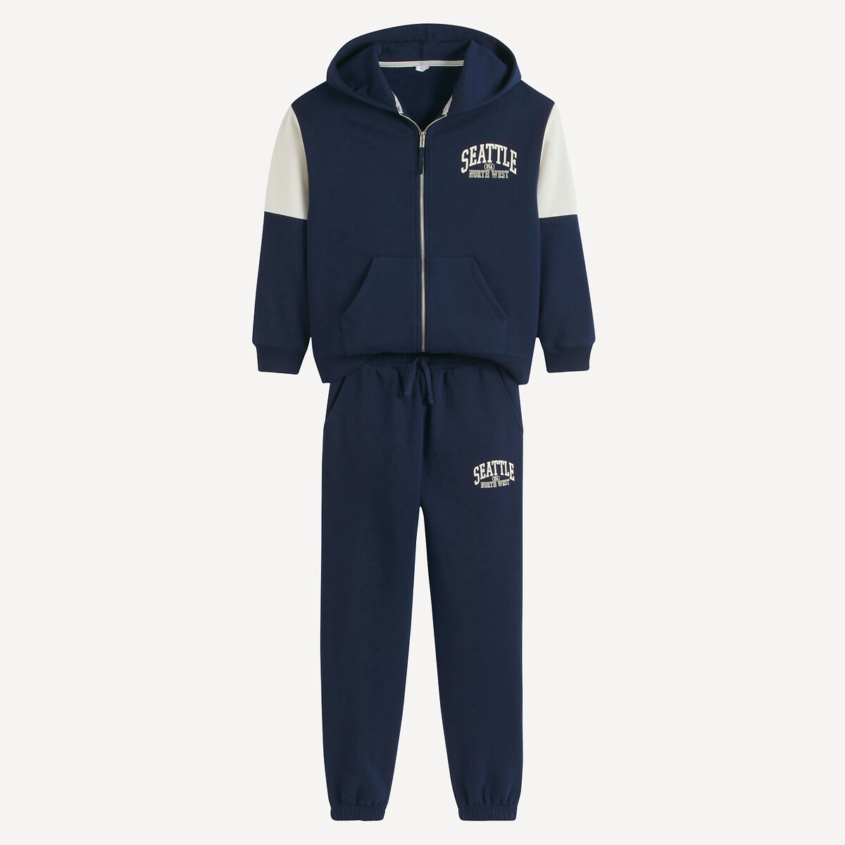 Ensemble sweat + pantalon de jogging en molleton bleu marine, LA REDOUTE COLLECTIONS