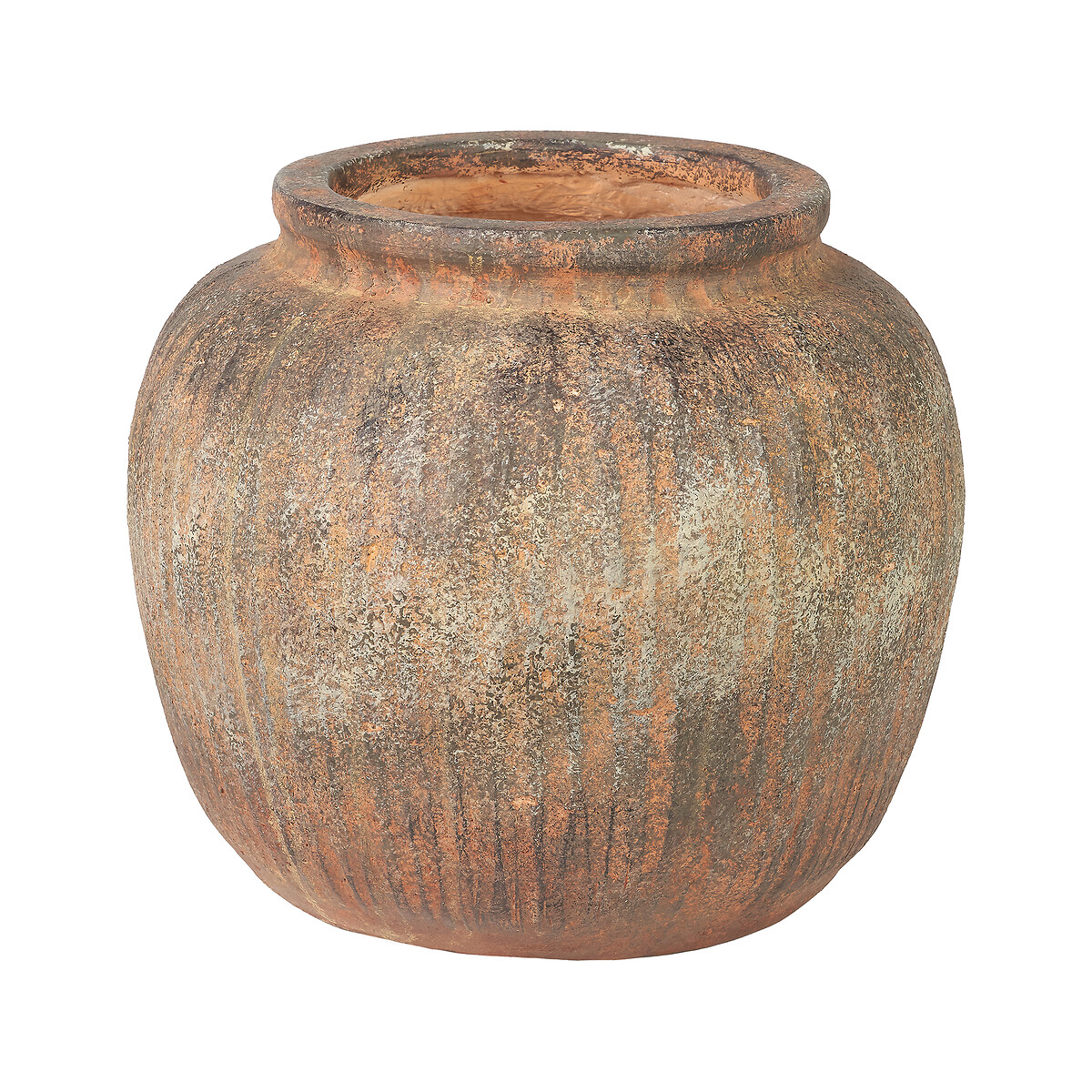 24cm Rustic Brown Fibrestone Vertical Ribbed Round Vase brown , ÉDITÉ