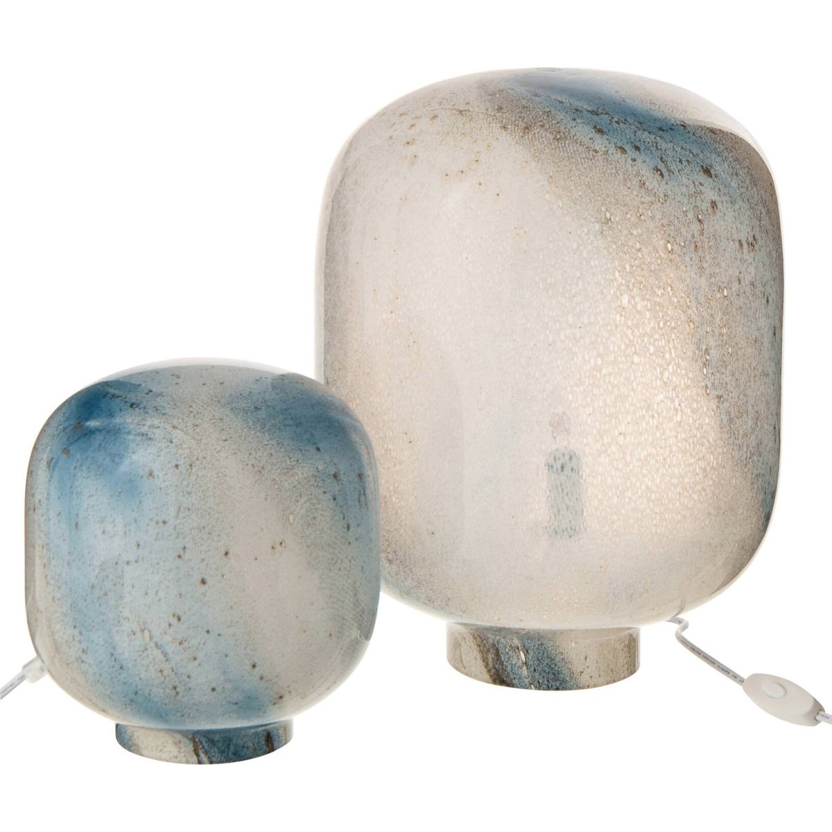 Lampe de table en verre soufflé bleu et blanc, RECOLLECTION