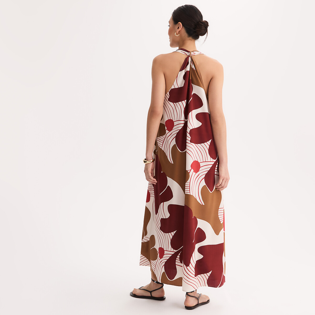 Robe longue col V sans manches imprimée imprimé, ANNE WEYBURN