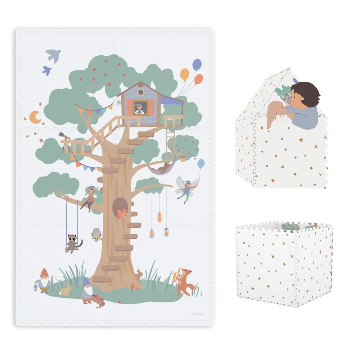 play&go - tapis puzzel, boîte de rangement & mini maison - treehouse multicolor, PLAY ET GO