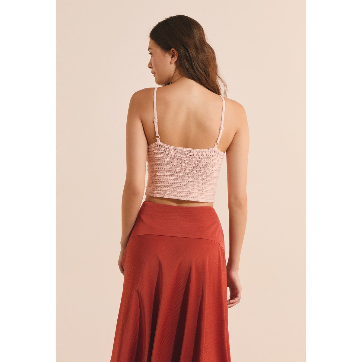 Top court en crochet SELVA PULL saumon peche, ETAM