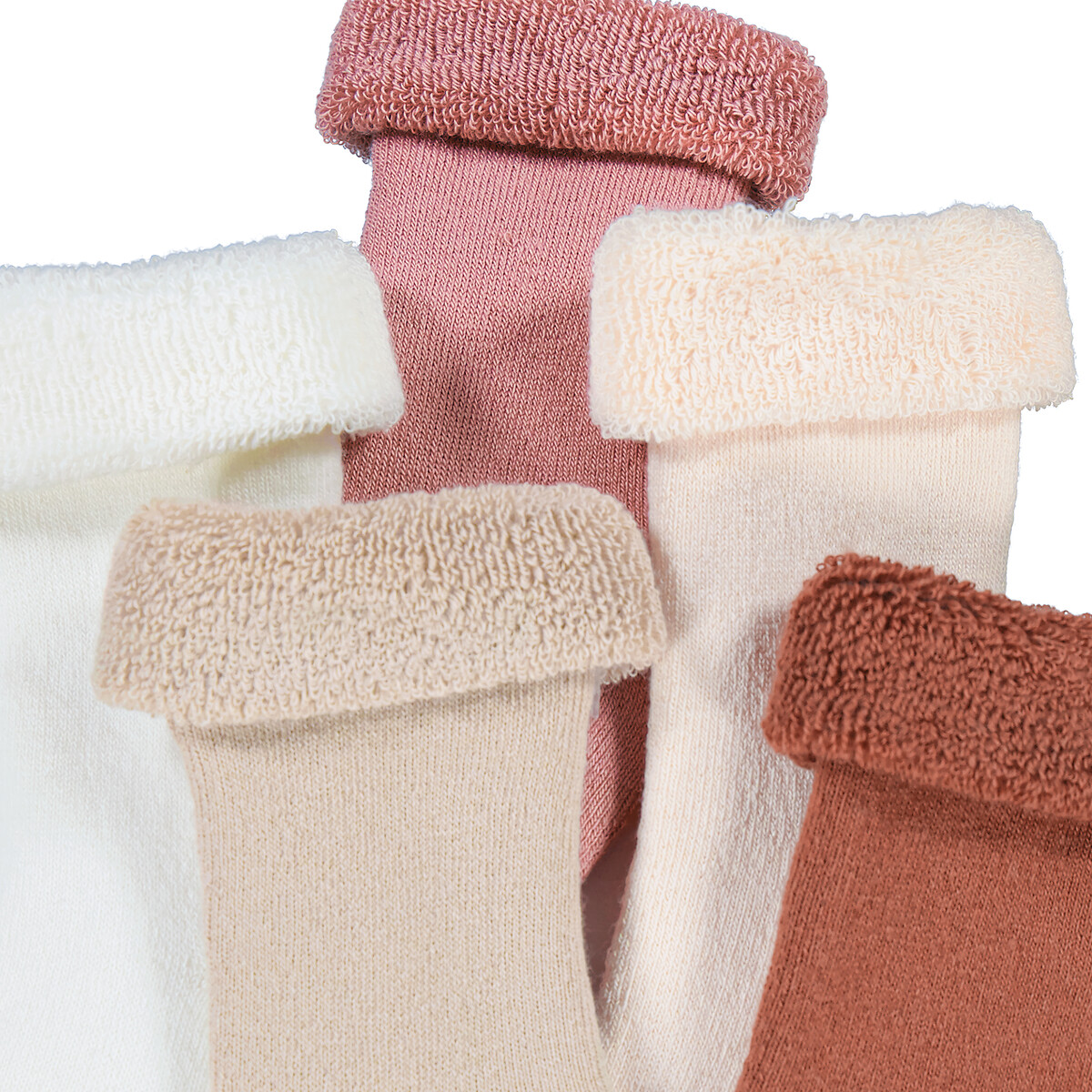Lot de 5 paires de chaussettes maille bouclette ecru/rose, LA REDOUTE COLLECTIONS
