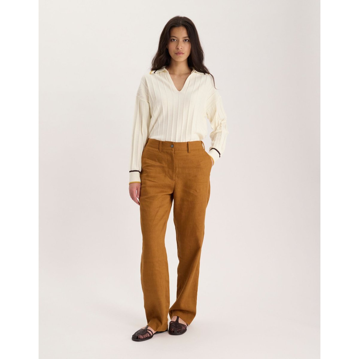 Pantalon Thelma en coton marron, INES DE LA FRESSANGE PARIS