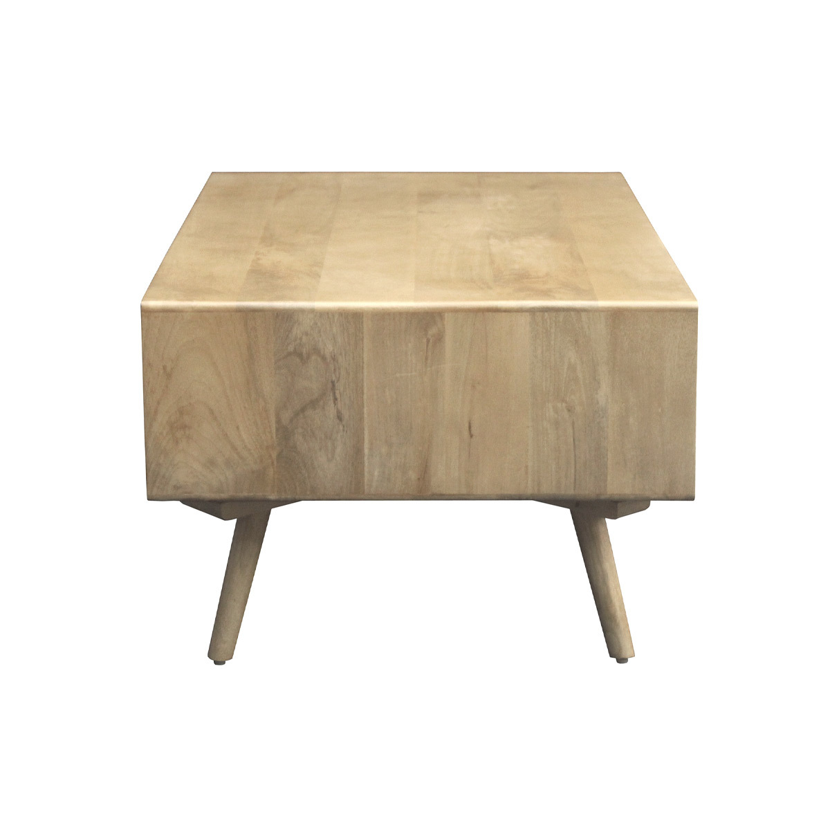 Table basse rectangulaire avec rangements en bois manguier massif et cannage rotin L100 cm ACANGE chêne clair, MILIBOO