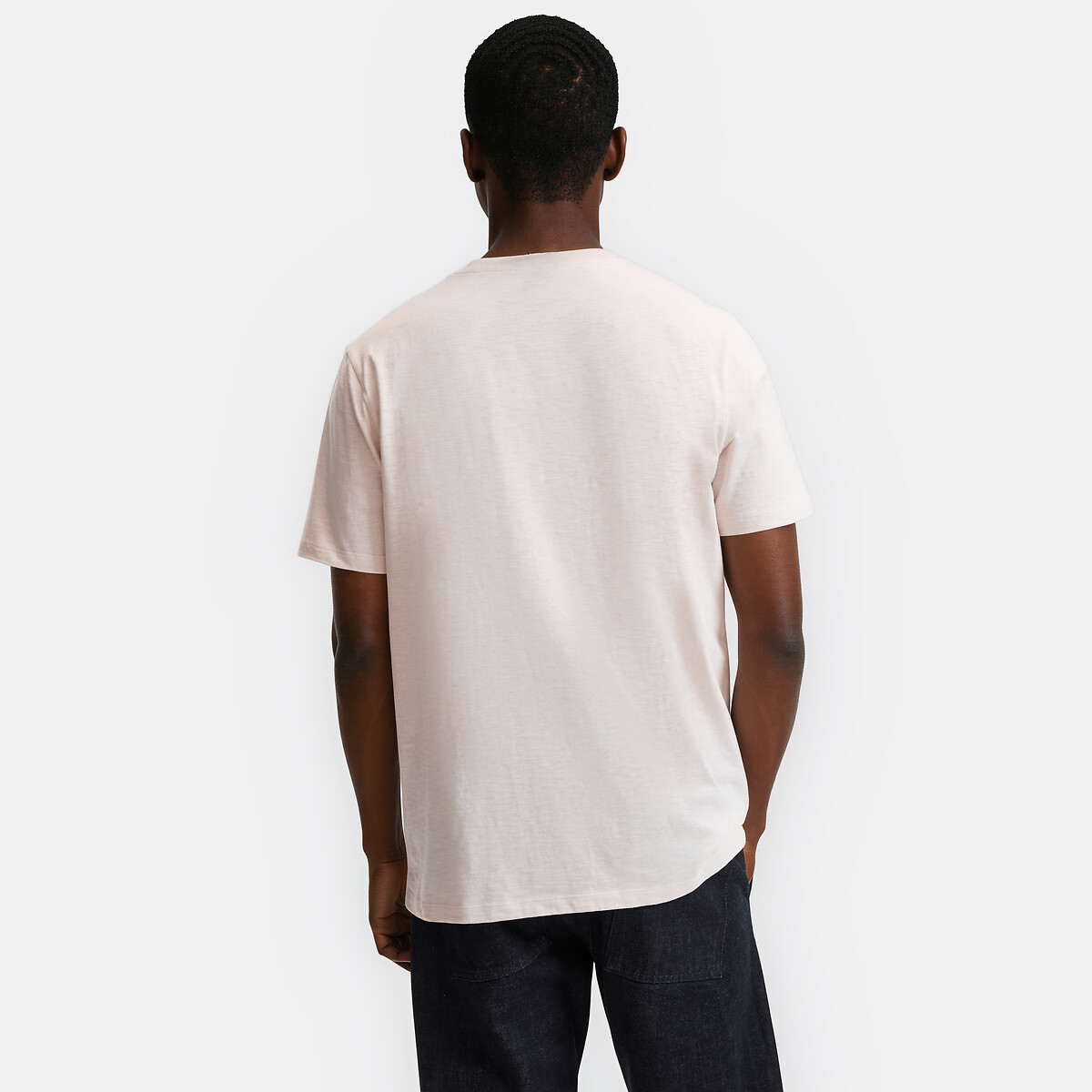 T-shirt col rond, fit regular, en coton slub beige, LA REDOUTE COLLECTIONS