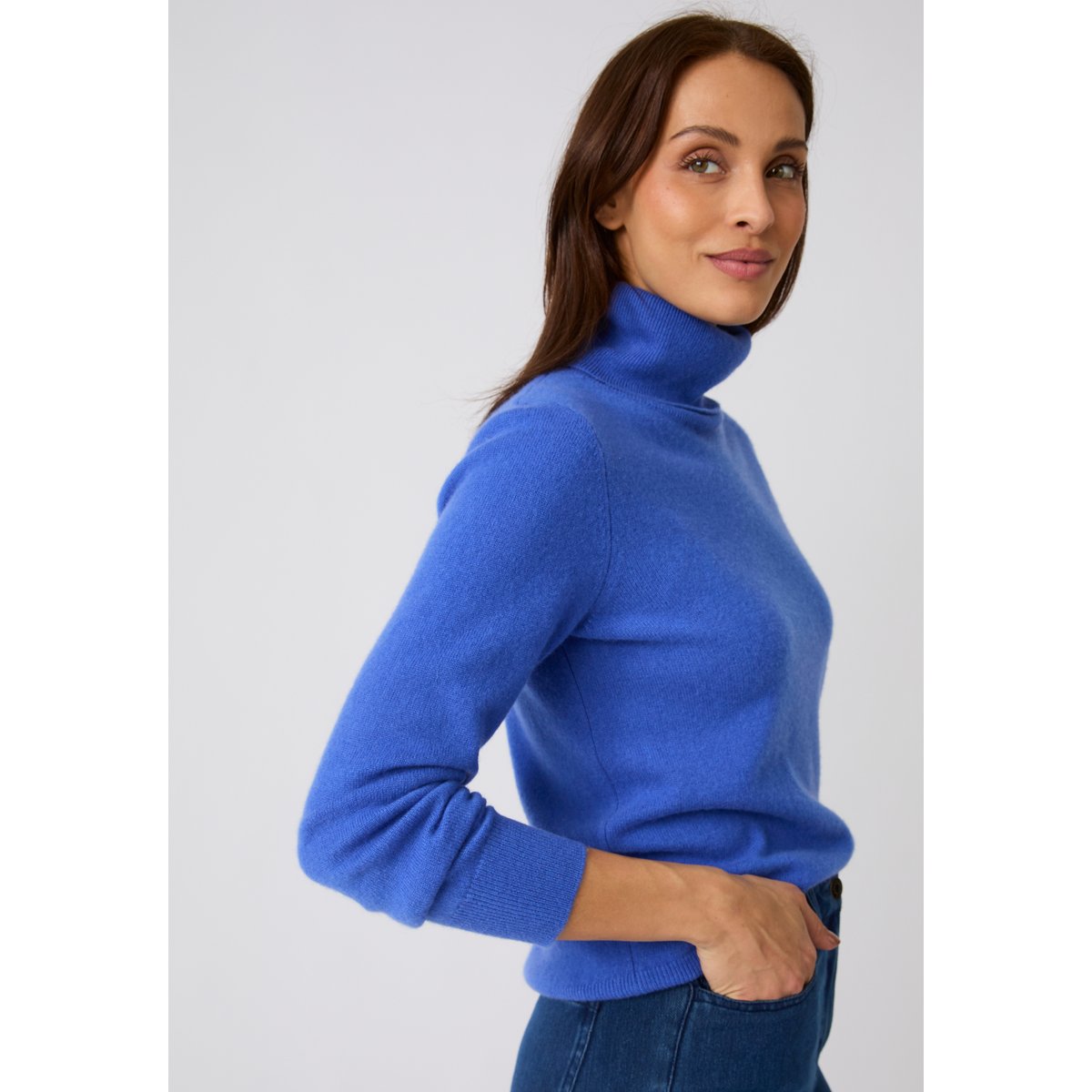 Pull col roulé pur cachemire bleu, DAMART