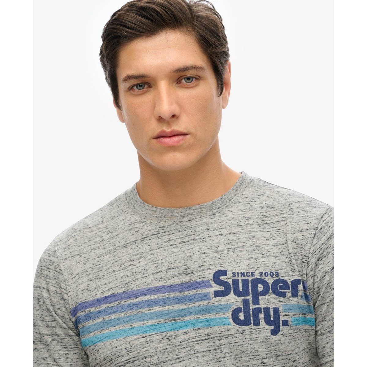 T-shirt col rond à logo gris silex poudré, SUPERDRY