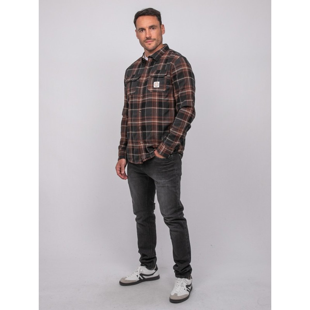Chemise Manches Longues Carreaux Torilou marron, RITCHIE