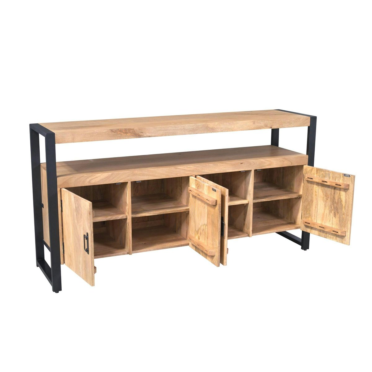 Buffet bois métal 4 portes double plateau MILORA bois naturel, PIER IMPORT