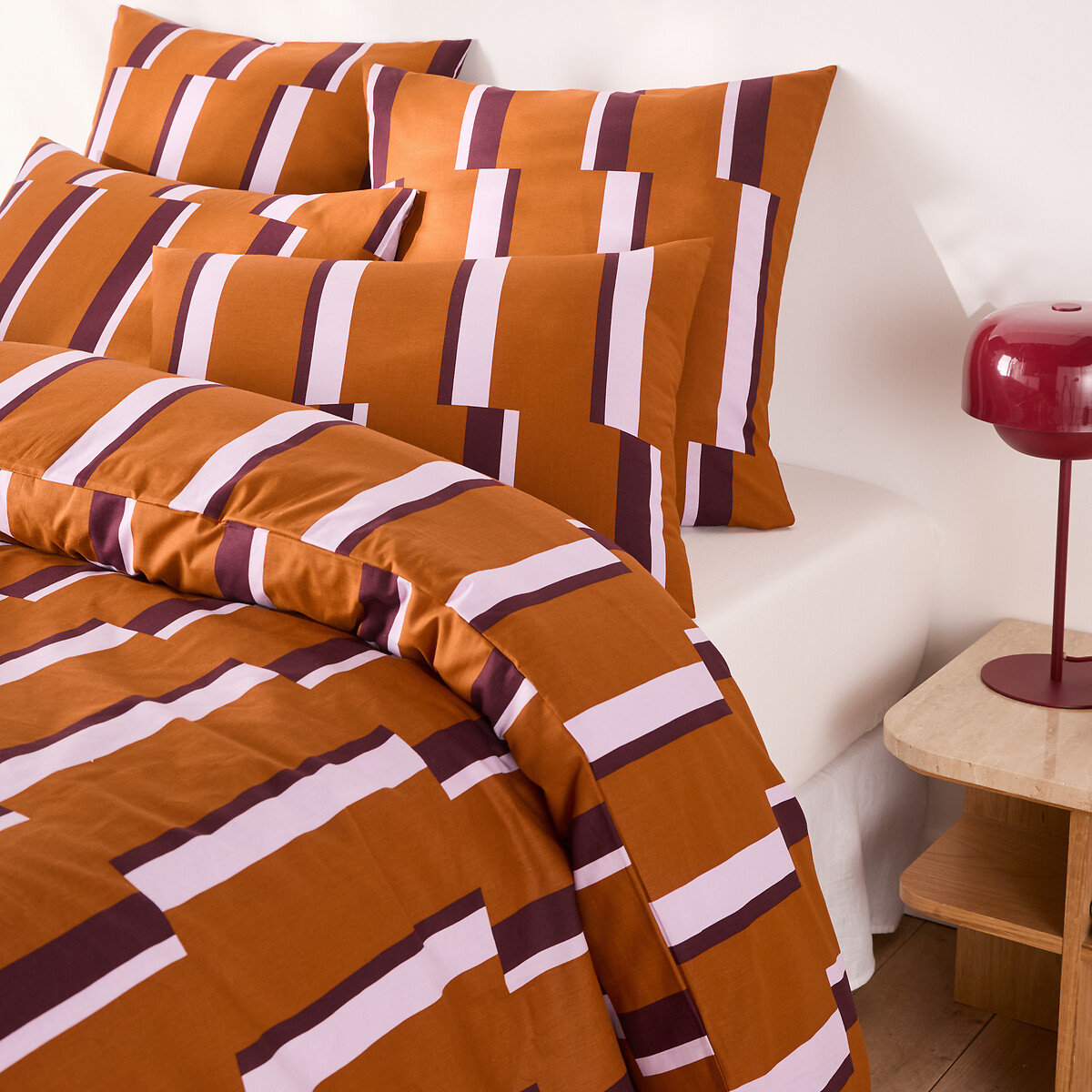 Taie d'oreiller en coton, imprimé géométrique, STUBBE caramel/lilas/prune, LA REDOUTE INTERIEURS