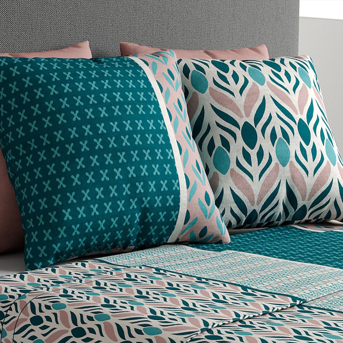 Parure de draps plat coton, Limbe bleu, ATELIER DU COTON