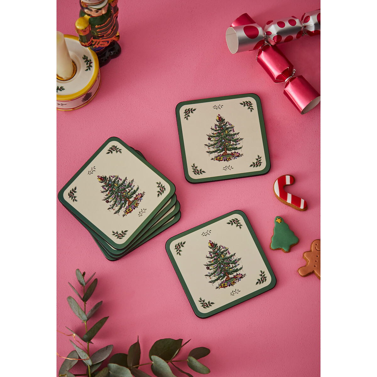 Set of 6 Christmas Tree Coasters white, PIMPERNEL