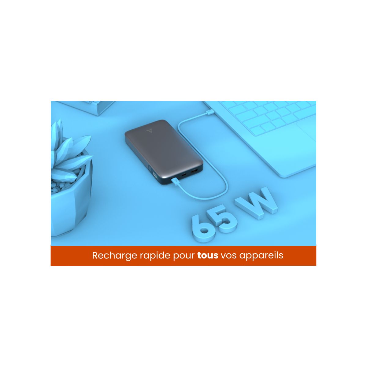 Batterie externe 20 000 mAh 65W Power Delivery couleur unique, ADEQWAT