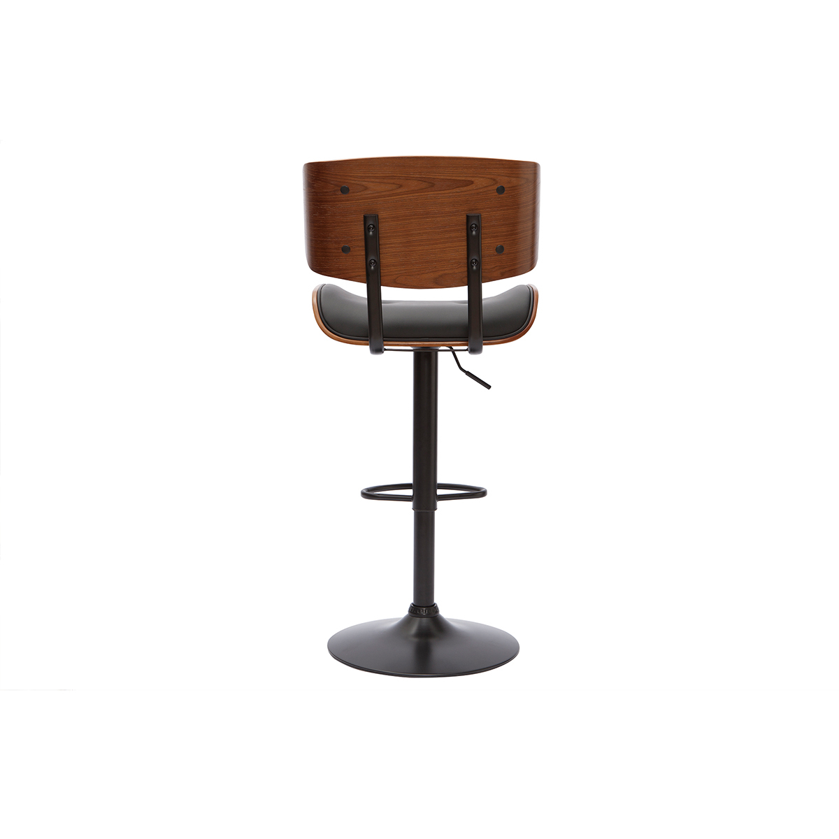 Tabouret de bar design réglable pivotant 360° noir et bois foncé BASILE noyer / noir, MILIBOO