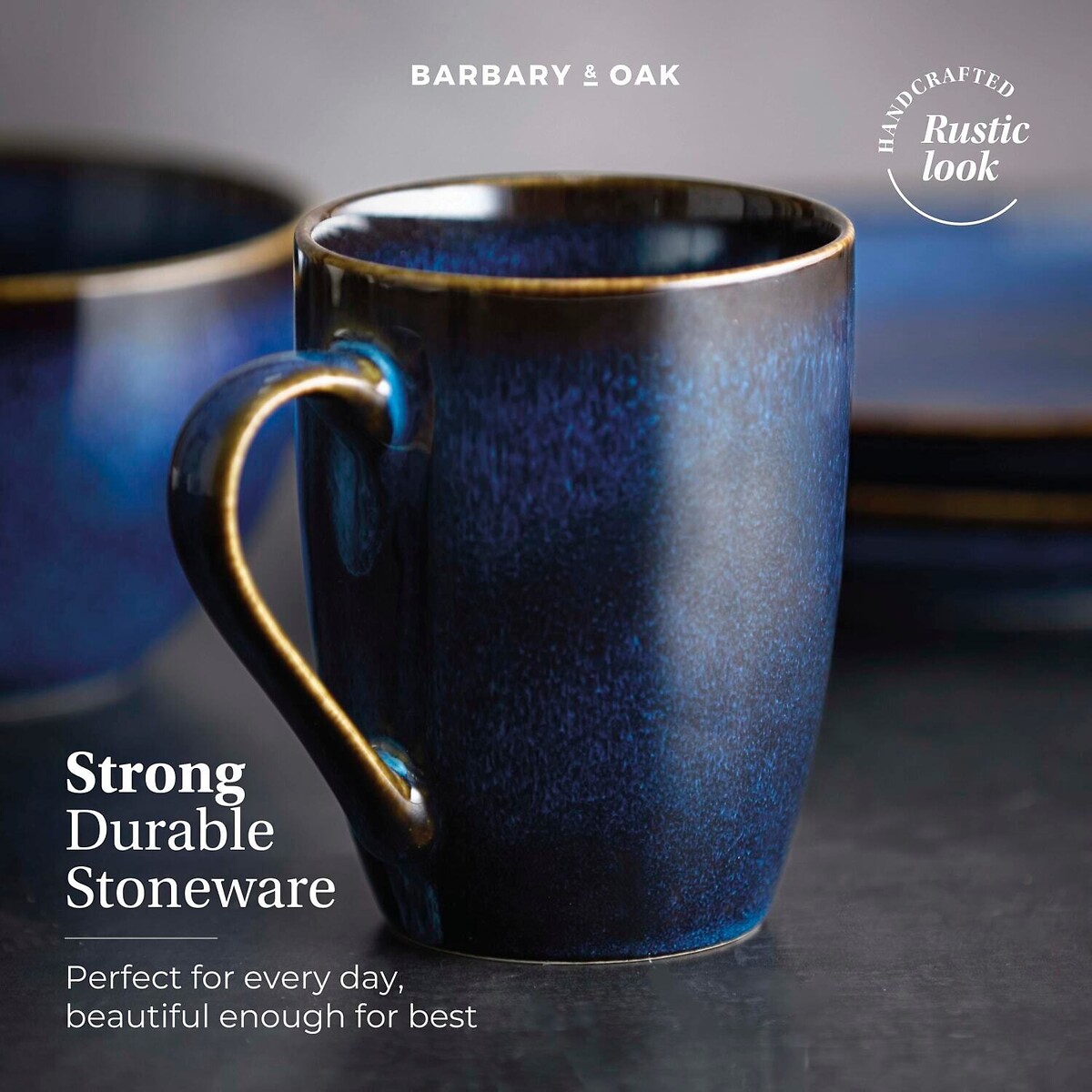 16-Piece Reactive Glaze Stoneware Dinner Set blue, BARBARY & OAK