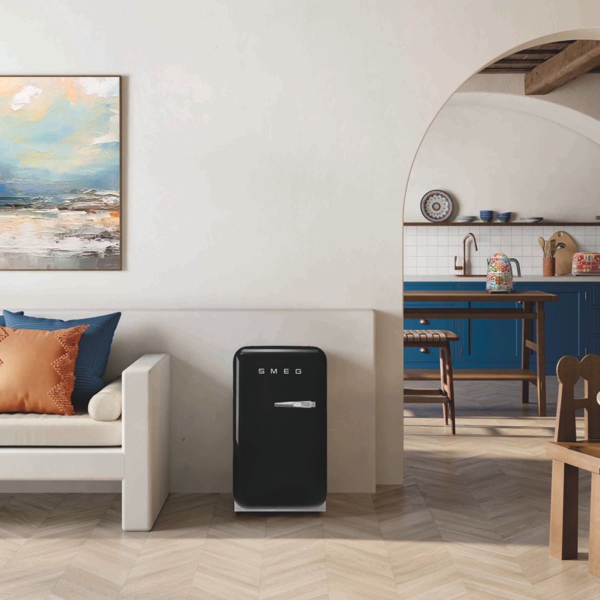 Mini réfrigérateur 1 porte poignée à droite FAB5 noir brillant, SMEG