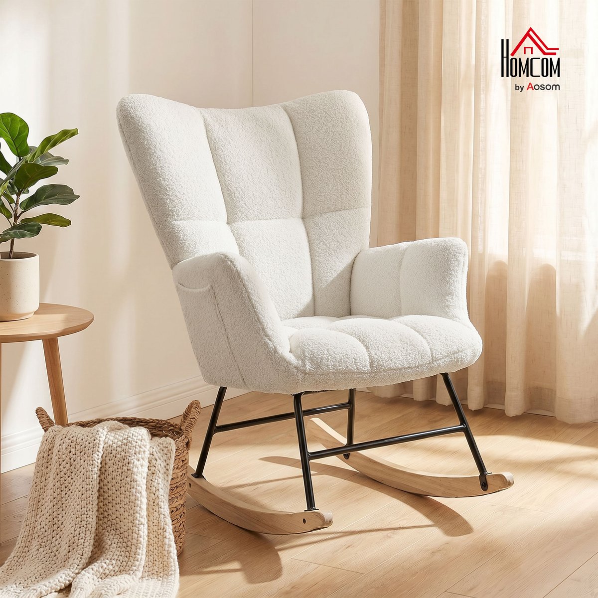 Fauteuil à bascule Peluche Teddy (100% crème, noir, HOMCOM
